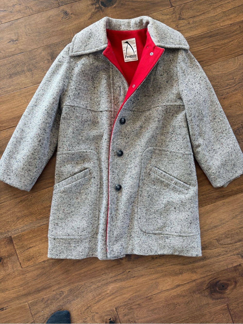 Vintage Wool Tweed Coat with Red Lining